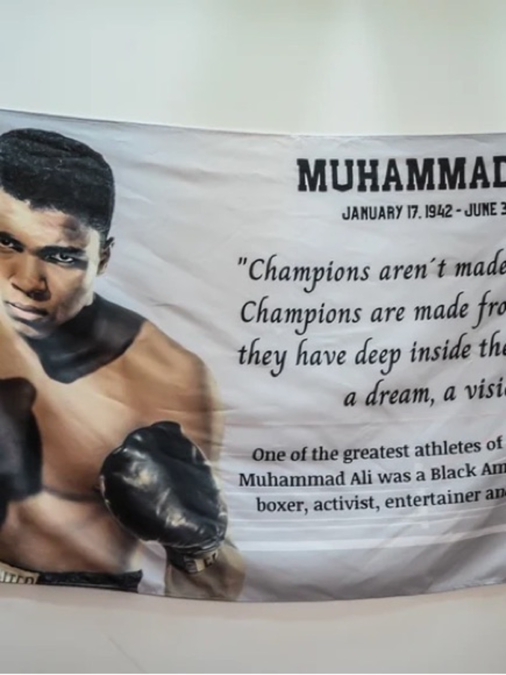 Muhammad Ali Inspirational Quote Wall Banner Tapestry - Black, White, Tan